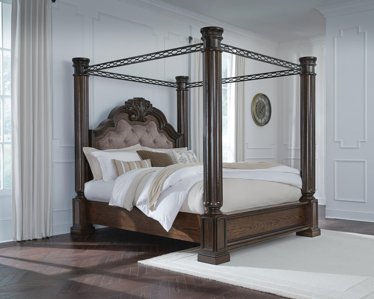 Maylee King Canopy Bed, Dresser and Mirror