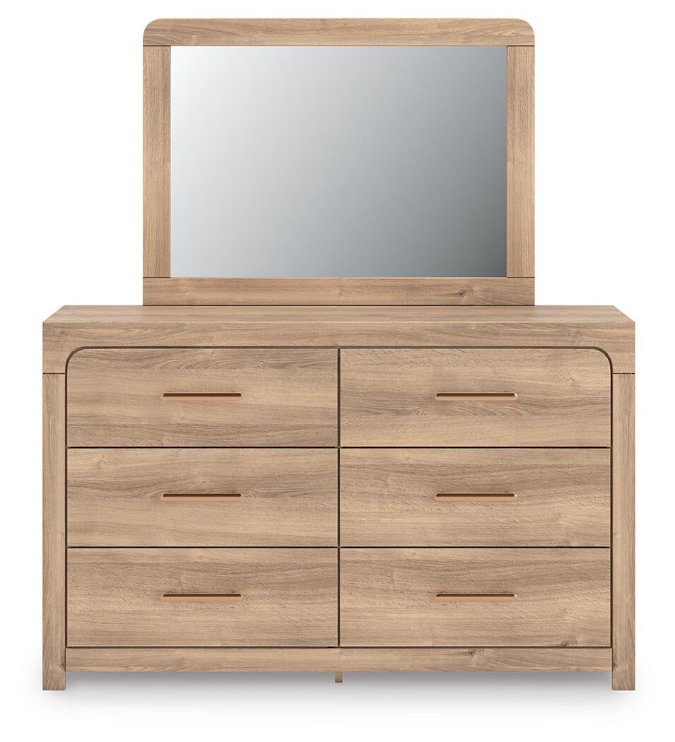Hollymount Queen Upholstered Panel Bed, Dresser, Mirror and Nightstand