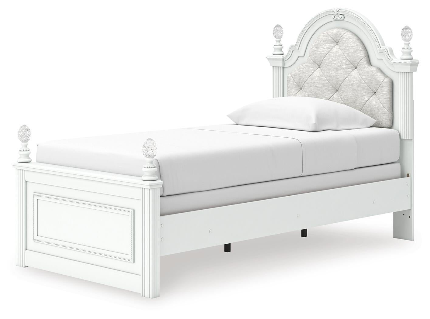 Maylilly Twin Upholstered Panel Bed, Dresser and Mirror