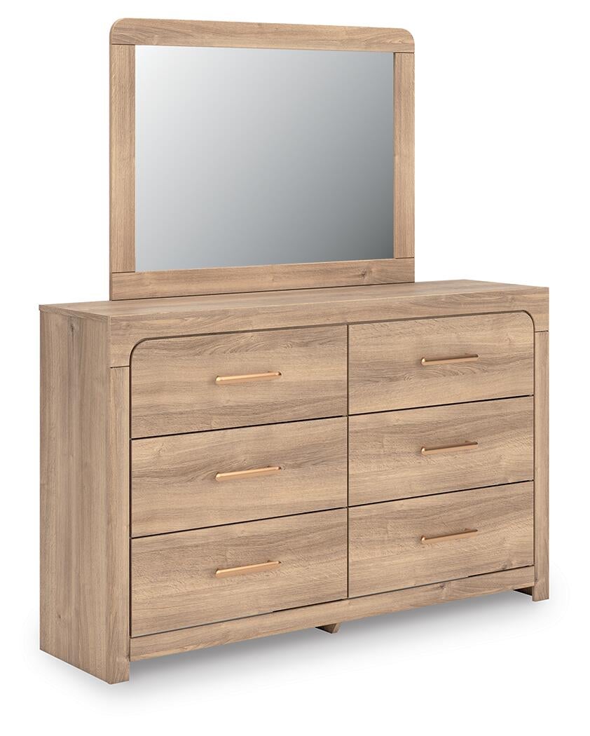 Hollymount Queen Upholstered Platform Bed, Dresser, Mirror and Nightstand