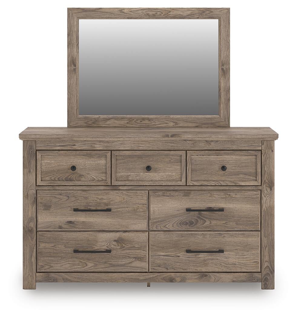 Keithland Queen Poster Bed with Mirrored Dresser and Nightstand