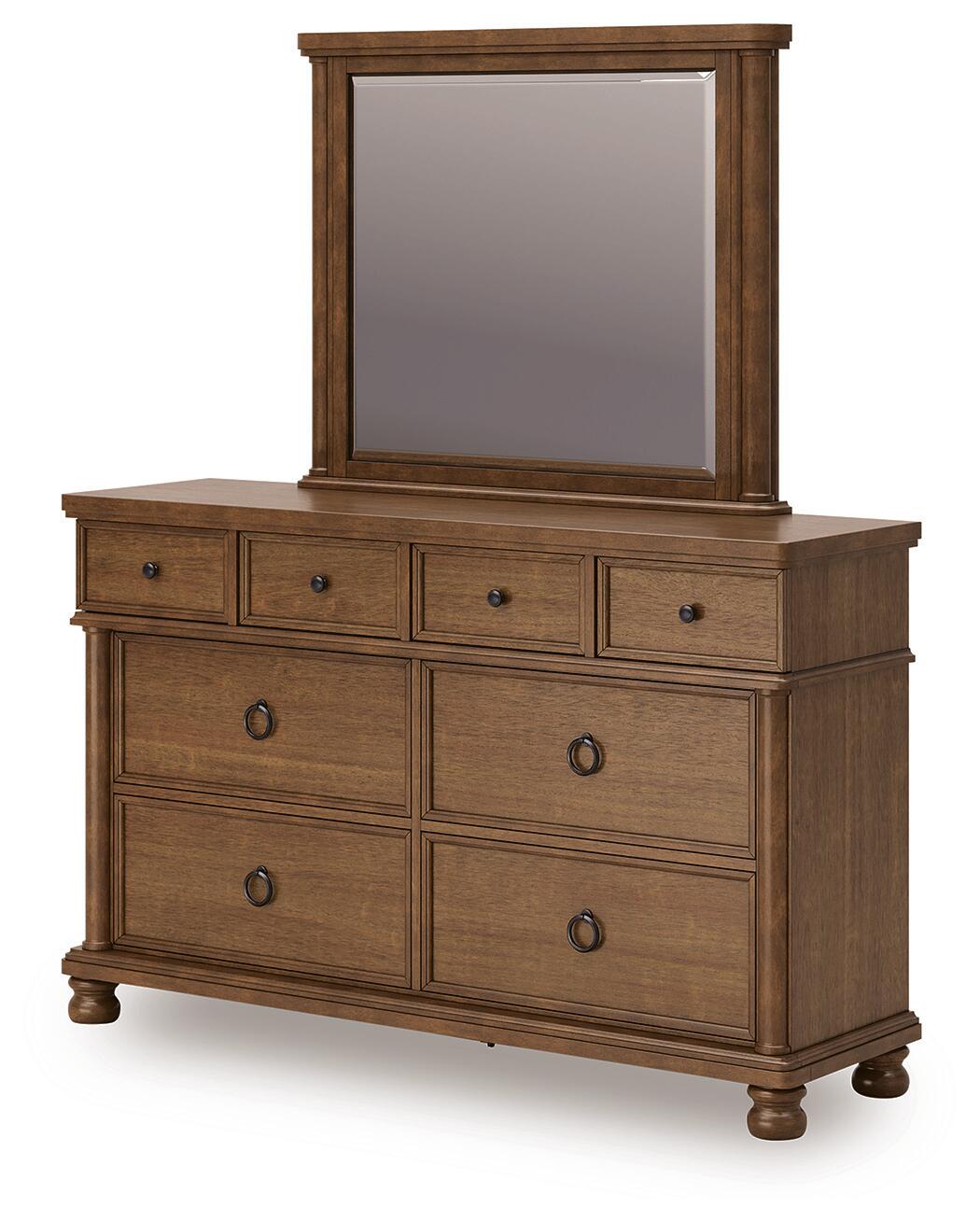 Chadworth California King Poster Bed with Mirrored Dresser