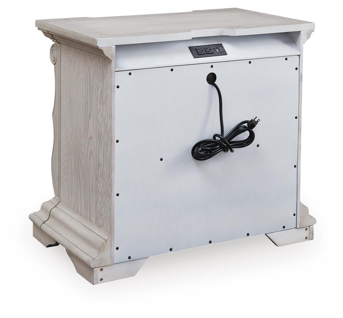 Andonhall California King Upholstered Panel Bed with Mirrored Dresser and Nightstand
