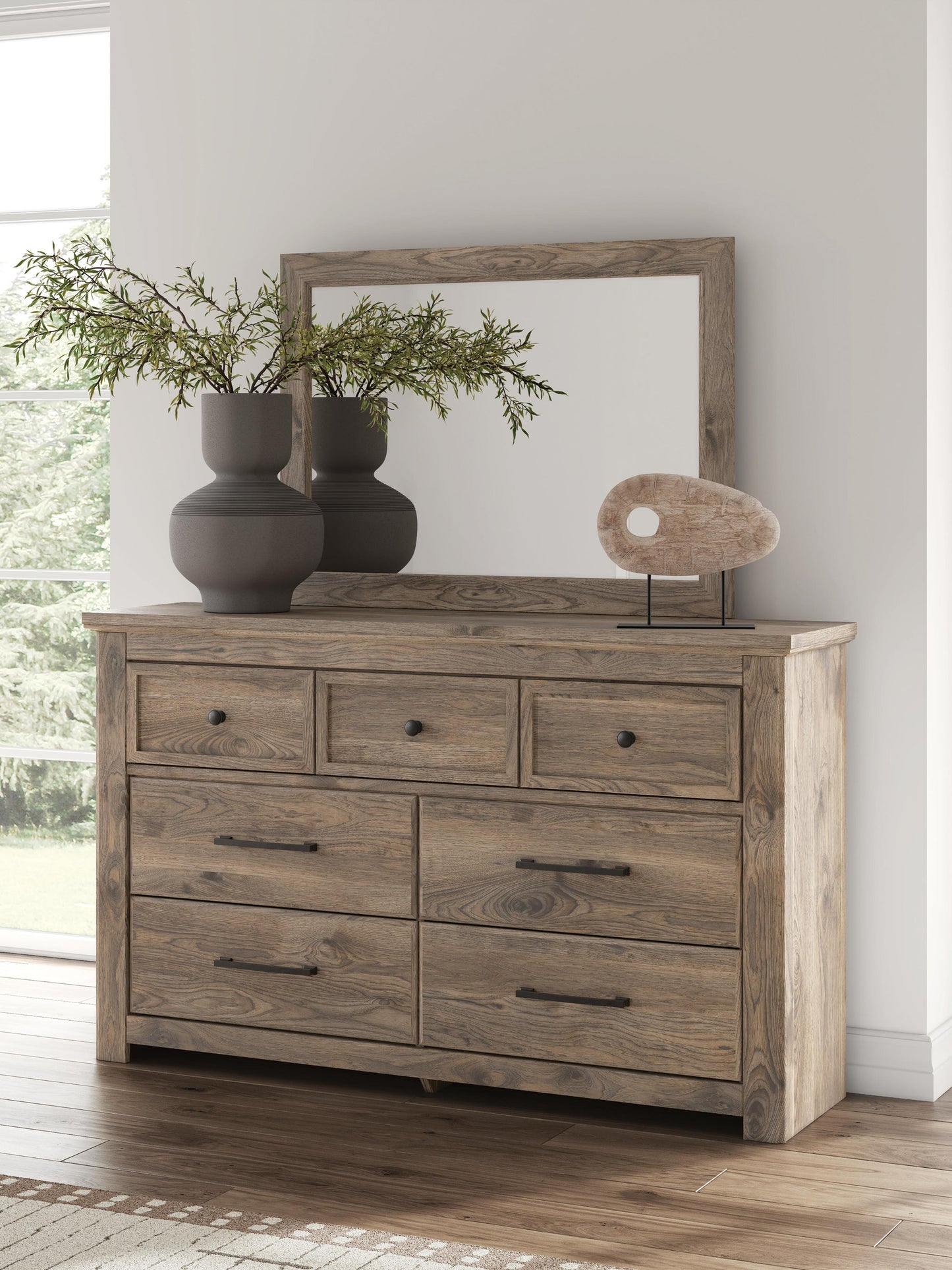 Keithland Queen Poster Bed with Mirrored Dresser