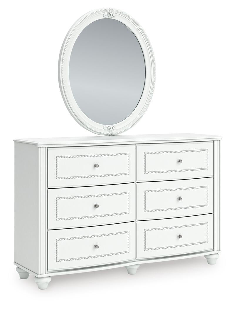 Maylilly Twin Upholstered Panel Bed, Dresser, Mirror and Nightstand