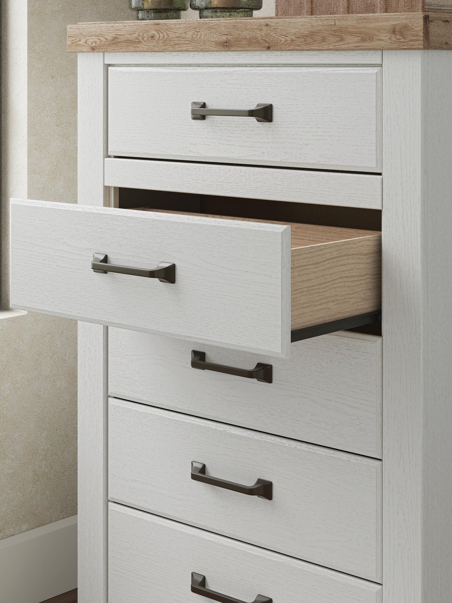 Savonport King Panel Storage Bed, Dresser, Mirror, Chest and Nightstand