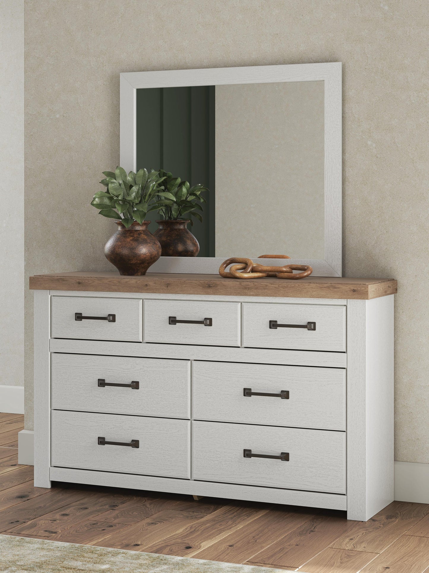 Savonport King Panel Bed with Storage, Dresser and Mirror