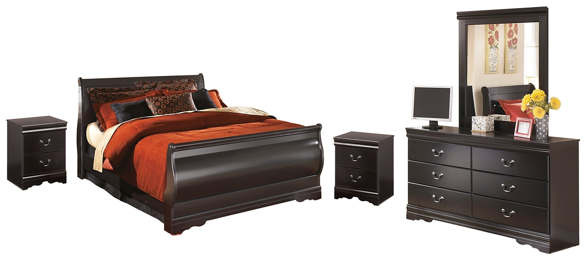 Huey Vineyard Twin Sleigh Bed with Mirrored Dresser and 2 Nightstands