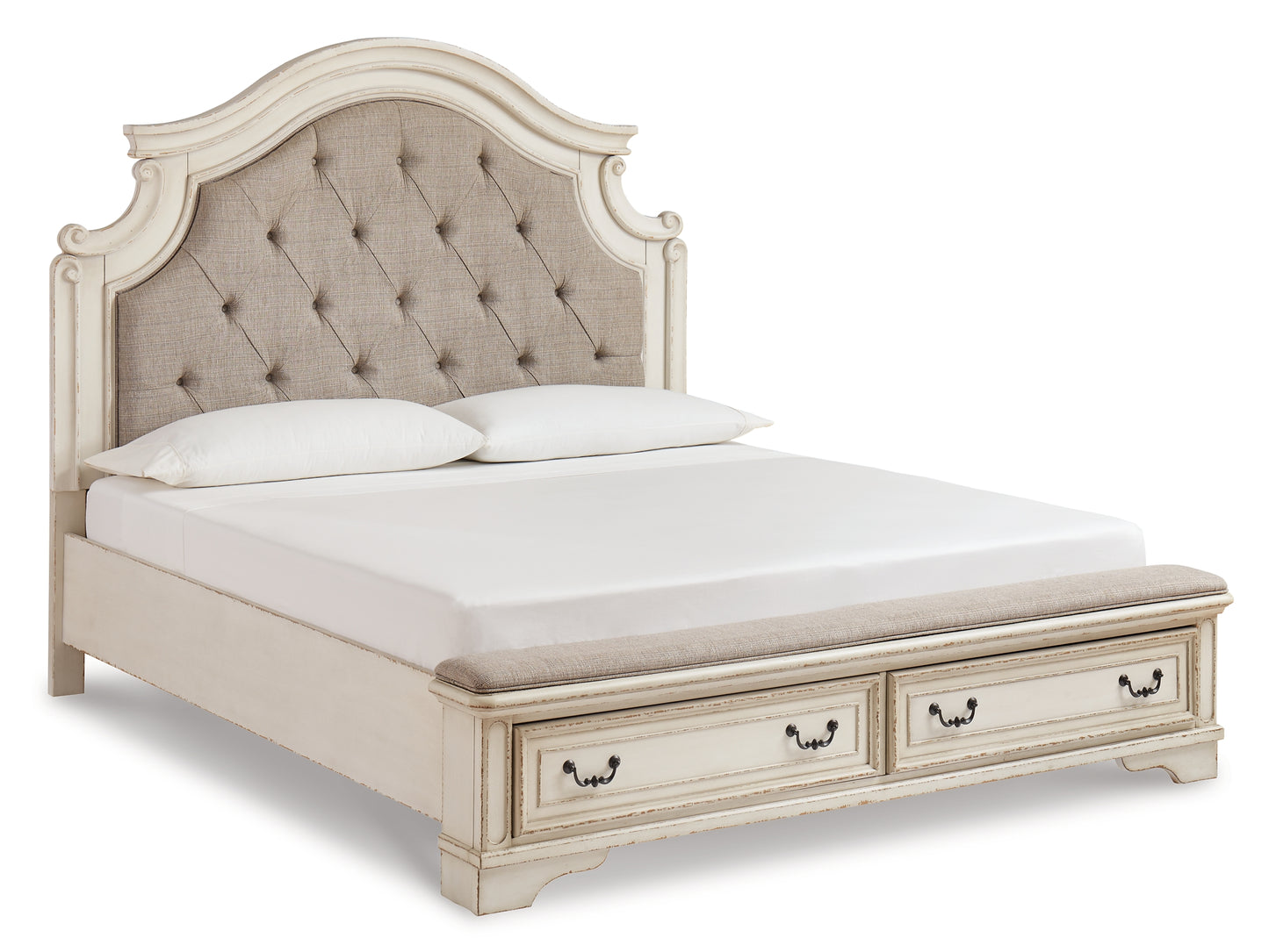 Realyn King Upholstered Bed with Mirrored Dresser and Chest