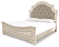 Realyn California King Upholstered Panel Bed with Mirrored Dresser
