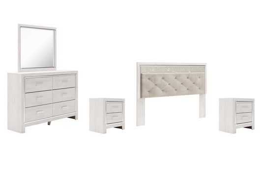 Altyra King Panel Headboard with Mirrored Dresser, Chest and 2 Nightstands