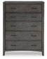 Montillan King Panel Bed with Mirrored Dresser, Chest and 2 Nightstands